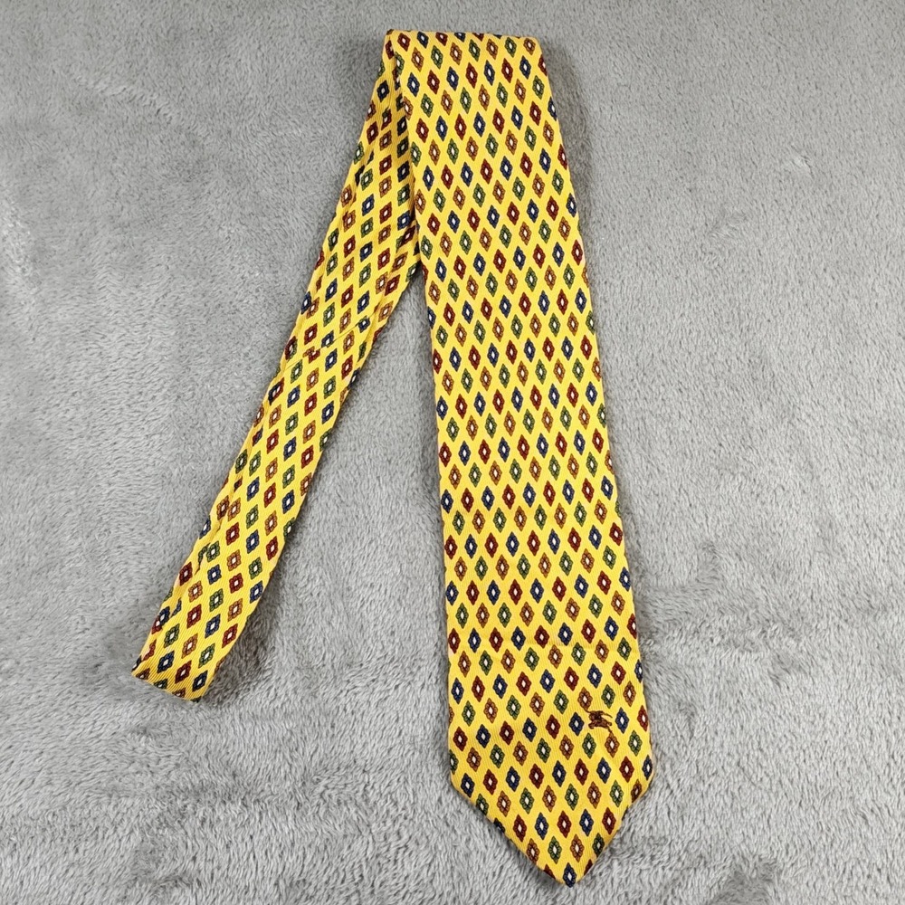 Vintage Burberry Tie Mens 57.5x3.75 Yellow Floral Geometric Silk Made In USA 90s
